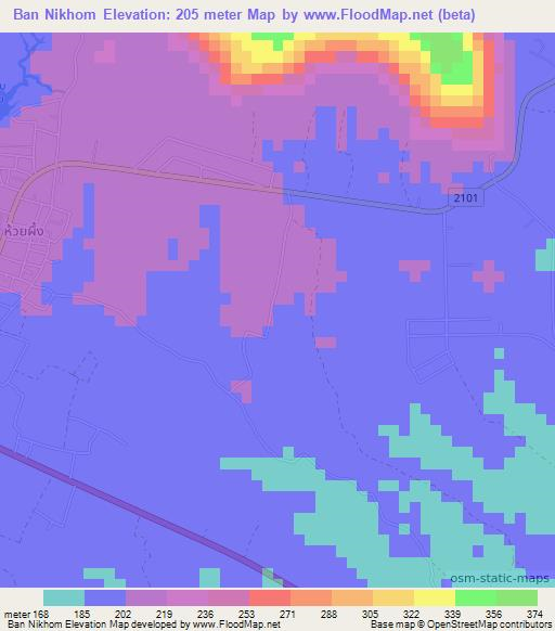 Ban Nikhom,Thailand Elevation Map