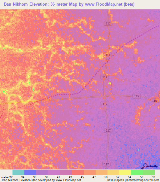 Ban Nikhom,Thailand Elevation Map