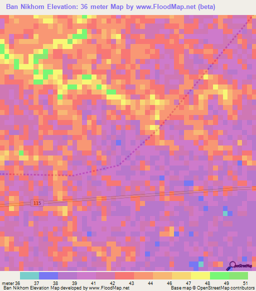 Ban Nikhom,Thailand Elevation Map