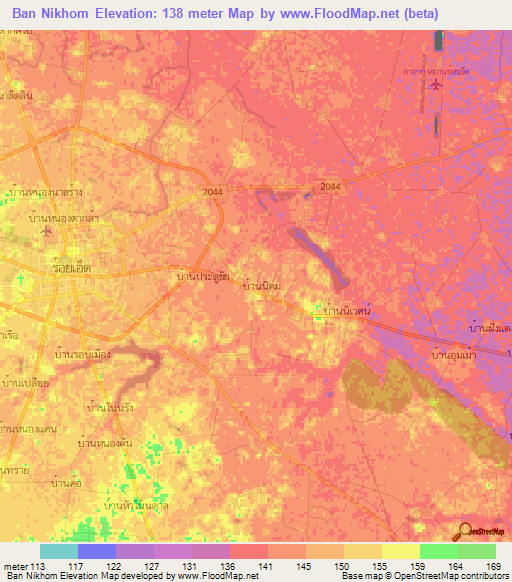 Ban Nikhom,Thailand Elevation Map