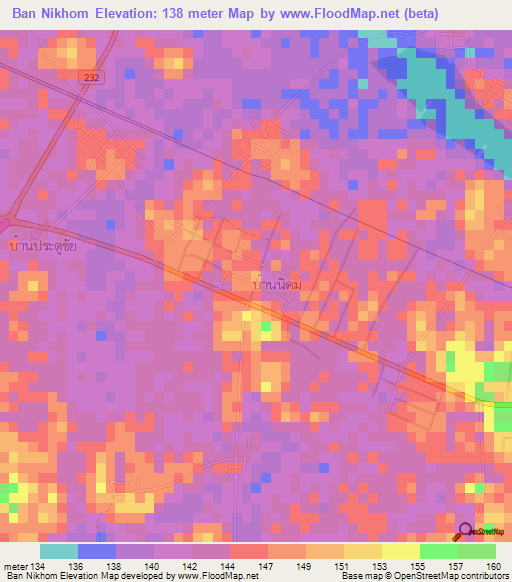 Ban Nikhom,Thailand Elevation Map