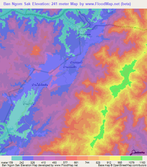 Ban Ngom Sak,Thailand Elevation Map