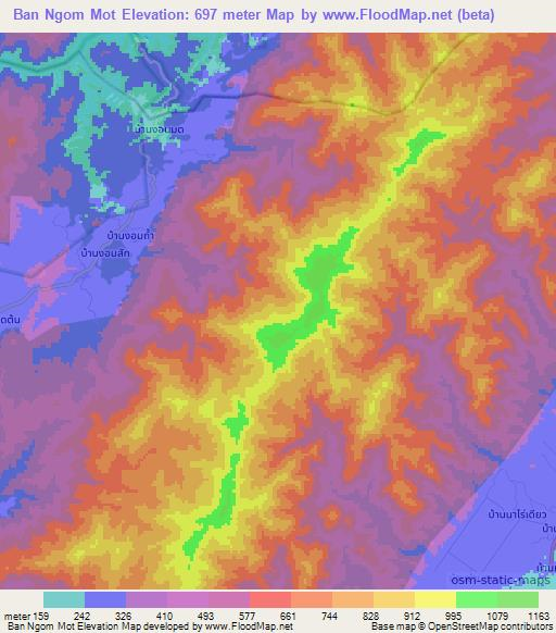Ban Ngom Mot,Thailand Elevation Map