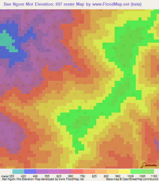Ban Ngom Mot,Thailand Elevation Map