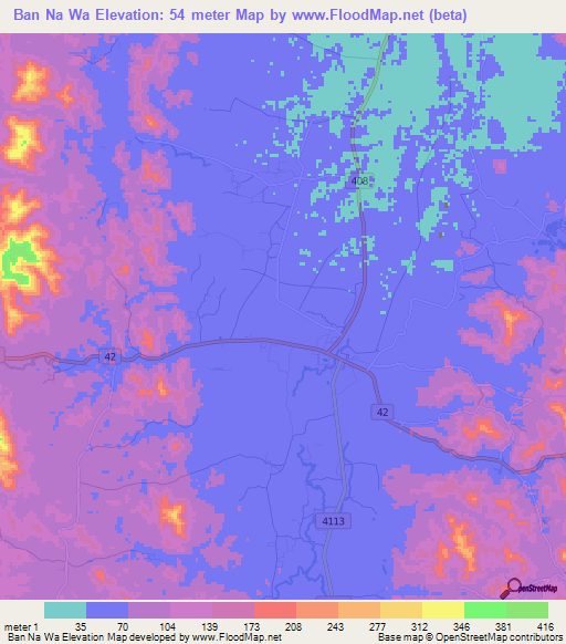 Ban Na Wa,Thailand Elevation Map