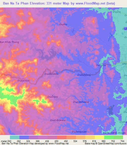 Ban Na Ta Phan,Thailand Elevation Map
