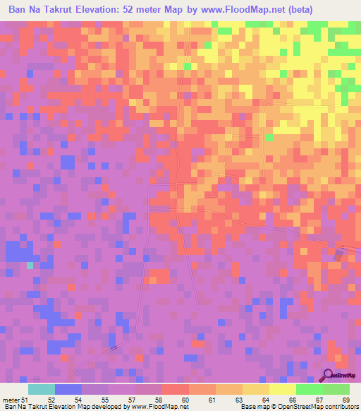 Ban Na Takrut,Thailand Elevation Map