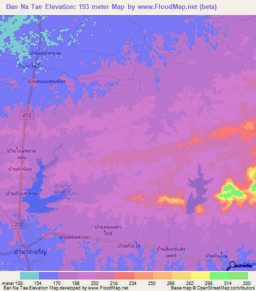 Ban Na Tae,Thailand Elevation Map