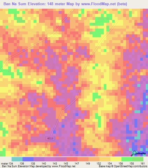 Ban Na Sum,Thailand Elevation Map