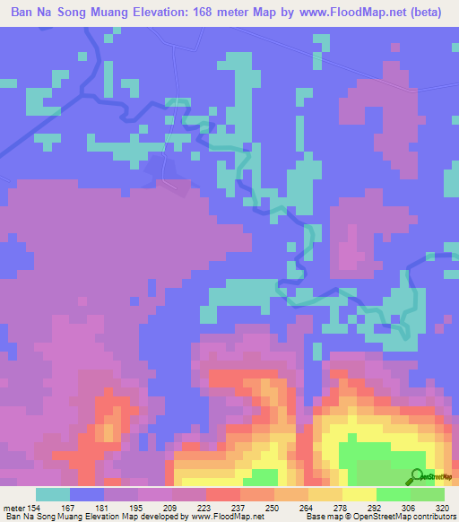 Ban Na Song Muang,Thailand Elevation Map