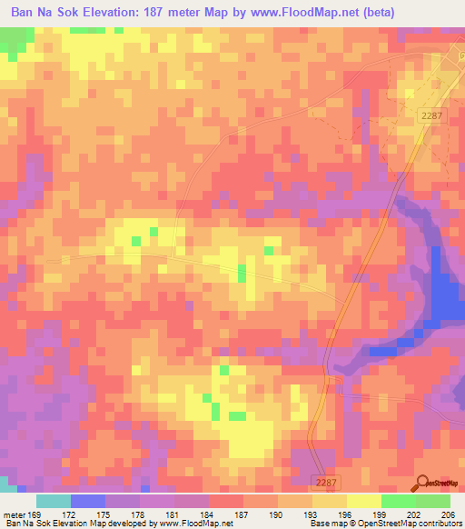 Ban Na Sok,Thailand Elevation Map