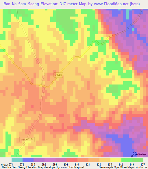 Ban Na Sam Saeng,Thailand Elevation Map