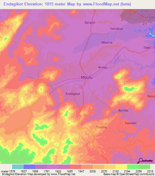 Endagikot,Tanzania Elevation Map