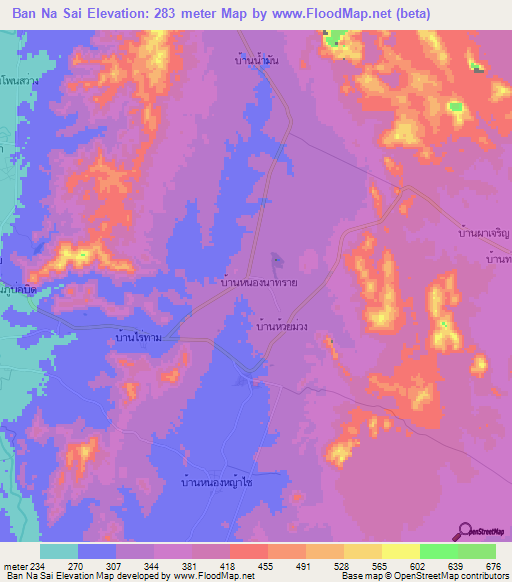 Ban Na Sai,Thailand Elevation Map