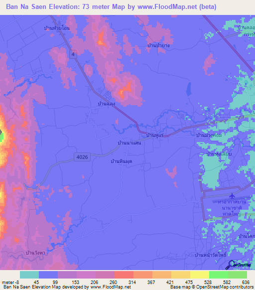 Ban Na Saen,Thailand Elevation Map