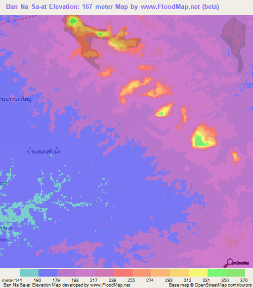 Ban Na Sa-at,Thailand Elevation Map