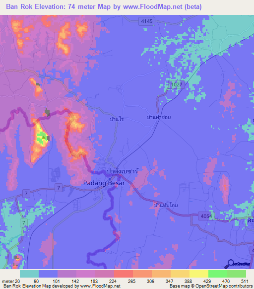 Ban Rok,Thailand Elevation Map