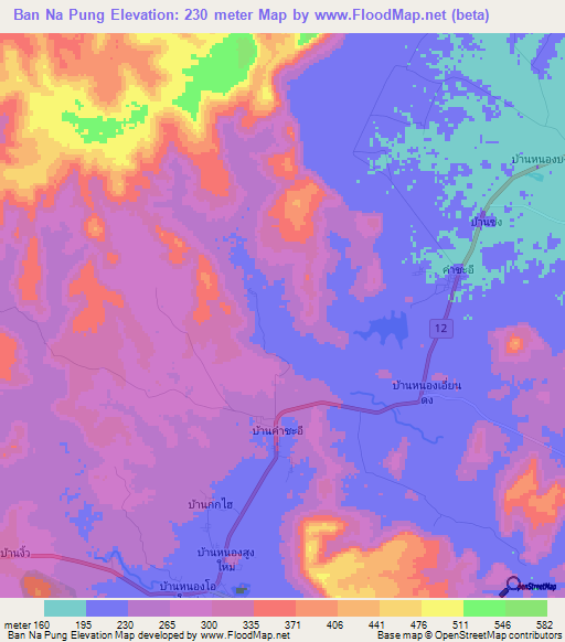 Ban Na Pung,Thailand Elevation Map