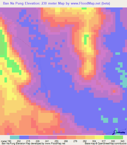 Ban Na Pung,Thailand Elevation Map