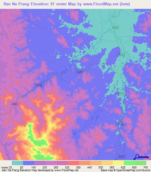 Ban Na Prang,Thailand Elevation Map