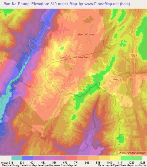 Ban Na Phung,Thailand Elevation Map