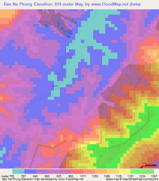 Ban Na Phung,Thailand Elevation Map