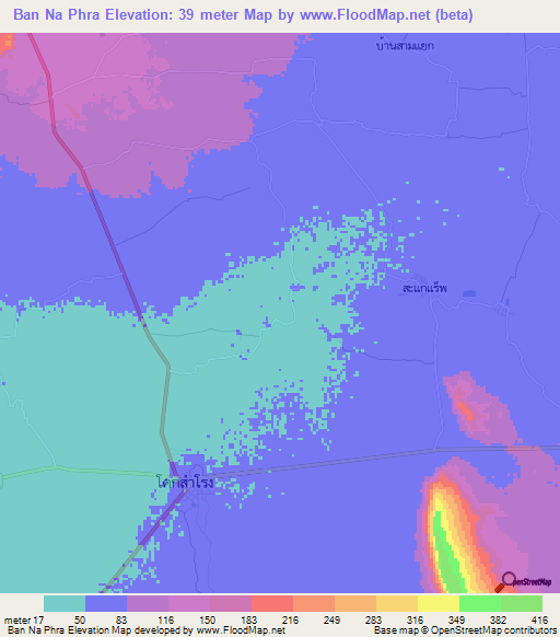 Ban Na Phra,Thailand Elevation Map