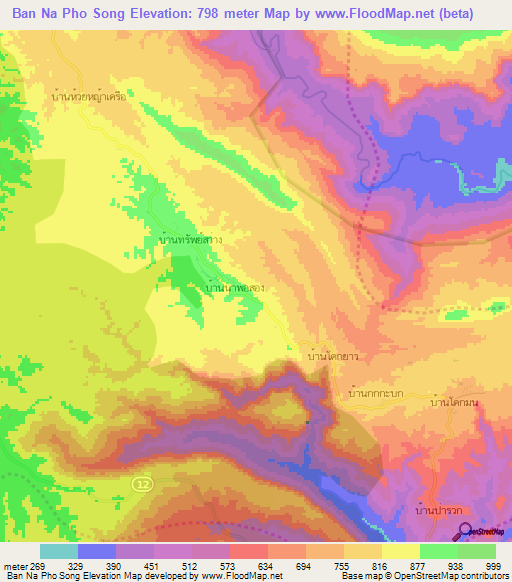 Ban Na Pho Song,Thailand Elevation Map