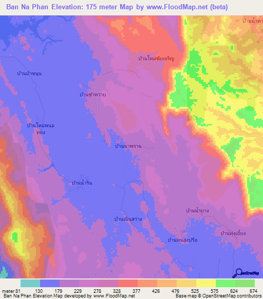 Ban Na Phan,Thailand Elevation Map