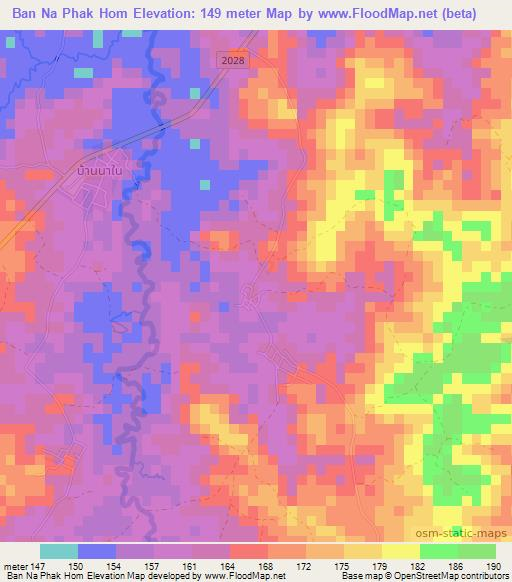 Ban Na Phak Hom,Thailand Elevation Map