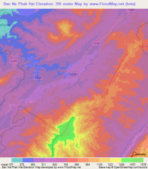 Ban Na Phak Hat,Thailand Elevation Map