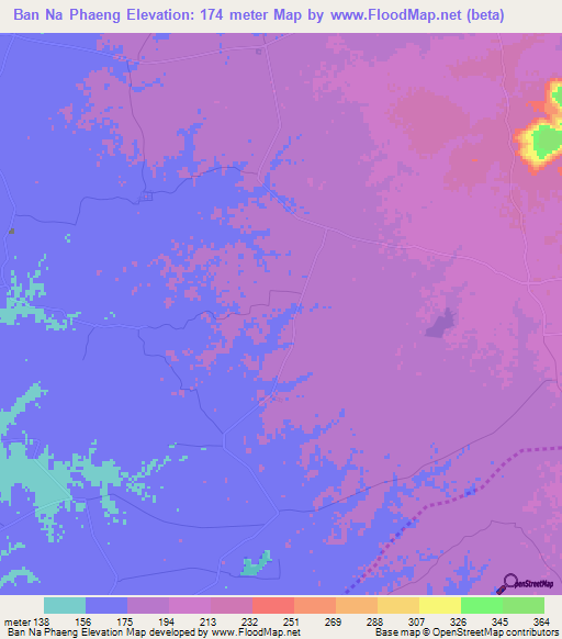 Ban Na Phaeng,Thailand Elevation Map