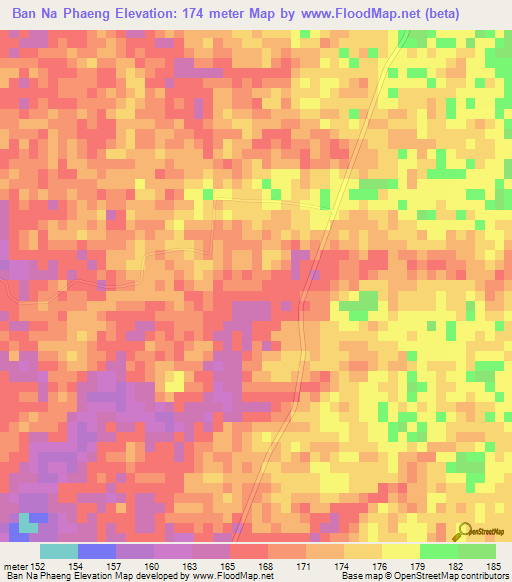 Ban Na Phaeng,Thailand Elevation Map