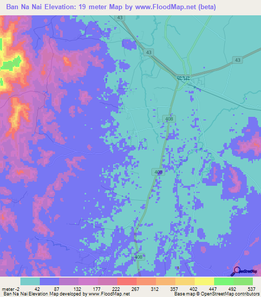 Ban Na Nai,Thailand Elevation Map