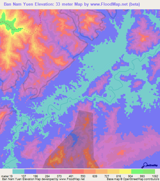 Ban Nam Yuen,Thailand Elevation Map