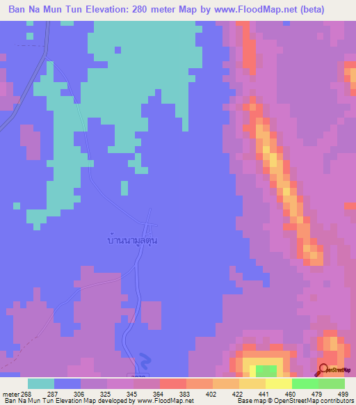 Ban Na Mun Tun,Thailand Elevation Map