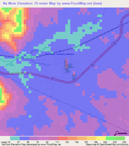 Na Mom,Thailand Elevation Map
