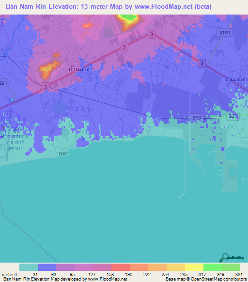 Ban Nam Rin,Thailand Elevation Map