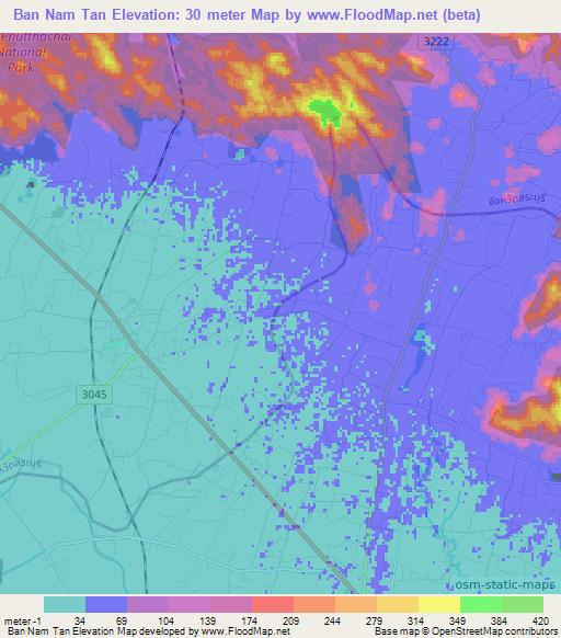 Ban Nam Tan,Thailand Elevation Map