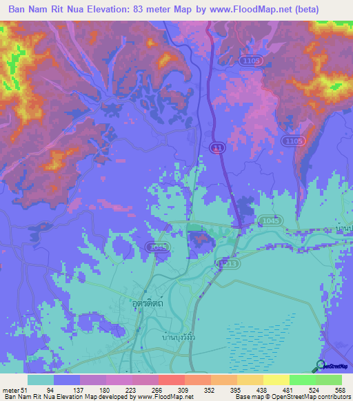 Ban Nam Rit Nua,Thailand Elevation Map