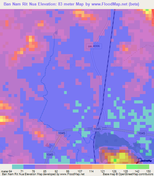 Ban Nam Rit Nua,Thailand Elevation Map