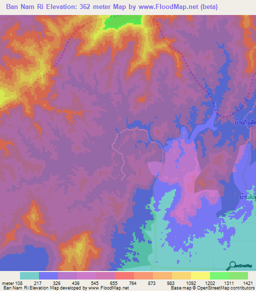 Ban Nam Ri,Thailand Elevation Map