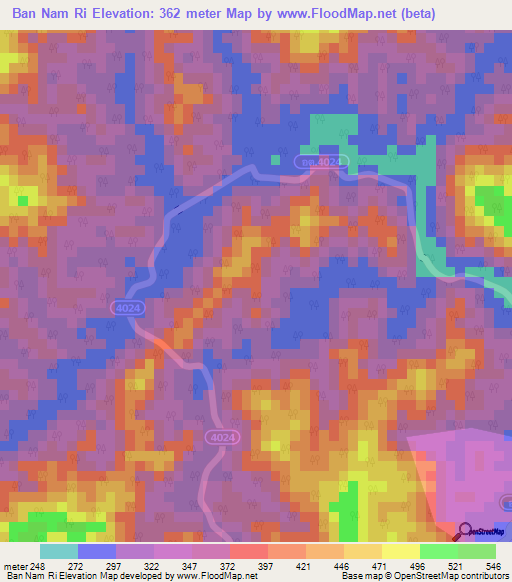 Ban Nam Ri,Thailand Elevation Map
