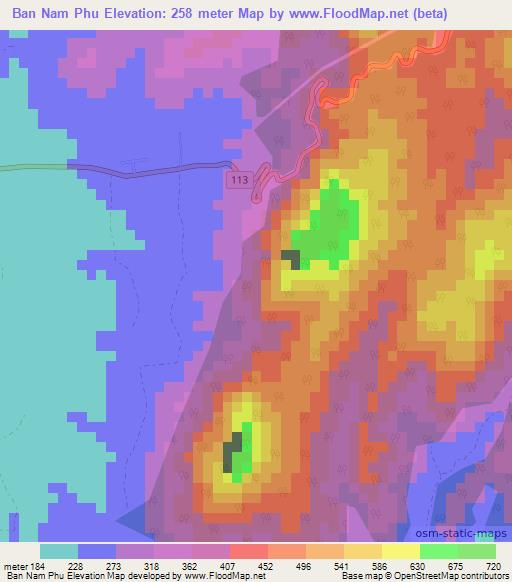 Ban Nam Phu,Thailand Elevation Map