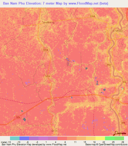 Ban Nam Phu,Thailand Elevation Map