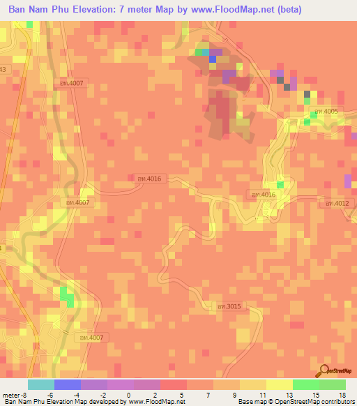 Ban Nam Phu,Thailand Elevation Map