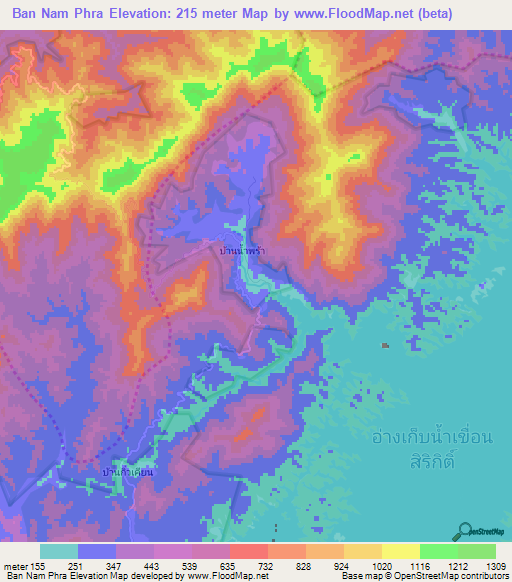 Ban Nam Phra,Thailand Elevation Map