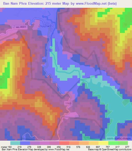 Ban Nam Phra,Thailand Elevation Map
