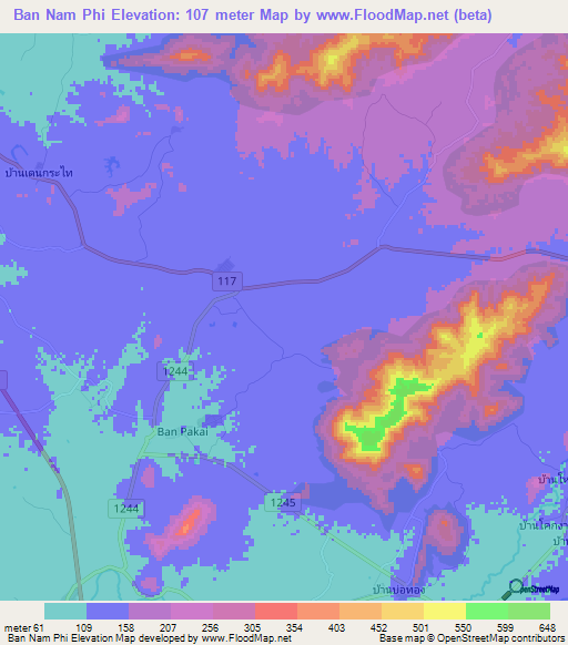 Ban Nam Phi,Thailand Elevation Map