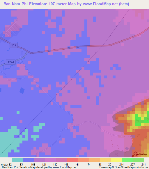 Ban Nam Phi,Thailand Elevation Map